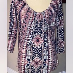 SALE-Women's Lucky Brand 3/4 Sleeve Multicolor Boho Peasant Top/Blouse, Small S